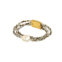 Beaded Three Row Bracelet with Pearl