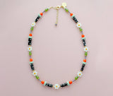Black and white polka dot flower necklace