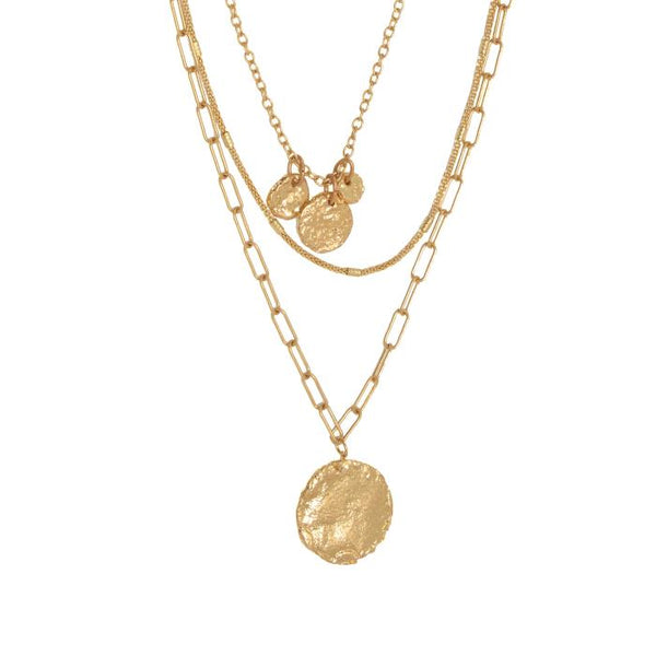 3 Row Multi Chain w/ Pendants Necklace