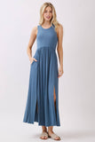 Solid Sleeveless Midi Dress with Front Slit - VD40755