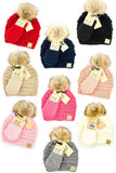 C.C Baby Solid Ribbed Pom Beanie and Mitten Glove
