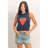 Strawberry Sleeveless Knit Top