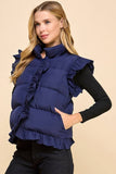 CV1235-Ruffle Trim Button Down Puffer Vest