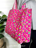 Cotton Quilted Block Print Tote Bag - Plum Ikat Tie Dye