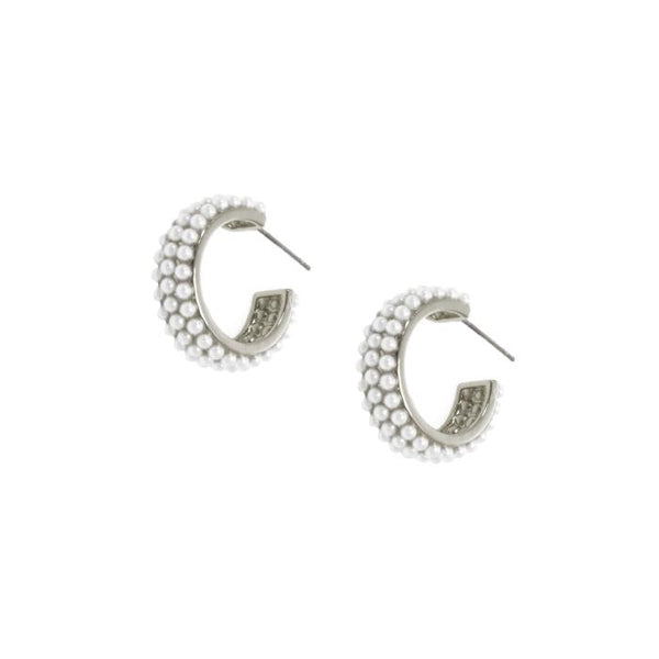 Pearl Studded Post Hoop Earrings