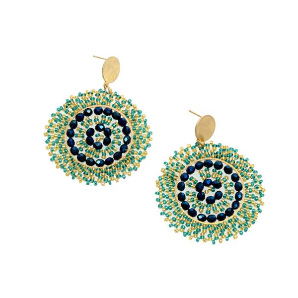 Gold + Blue Seed Beaded Rosette