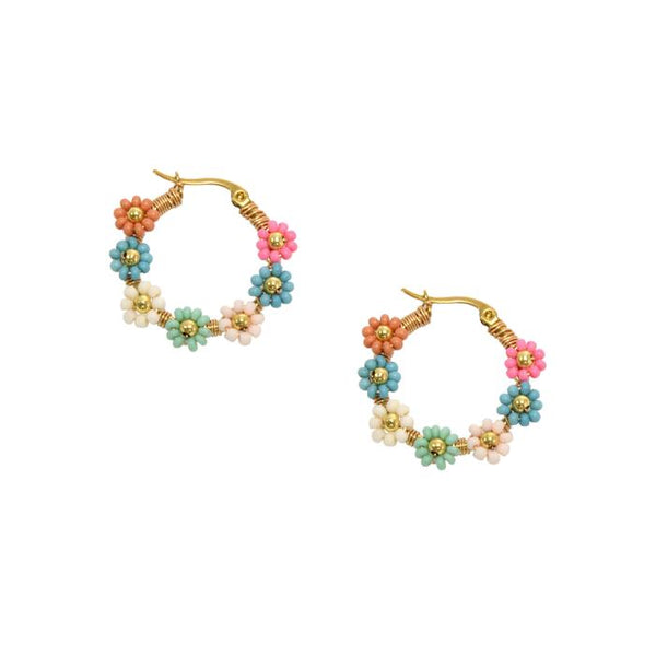Gold Multi Bead Daisy Hoop earrings