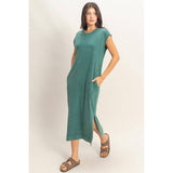 Mineral Wash Cap Sleeve Midi Dress