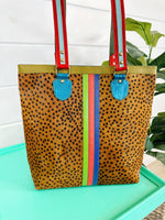 Harmony Colorful Striped Real Leather Tote Bag Purse