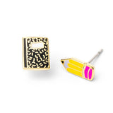 Pencil & Composition Notebook Earrings - Gold Teacher Studs