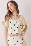 CT9872-Polka Dot Flutter Sleeve Cropped Top
