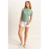 Rib Knitted Short Sleeve Polo Top
