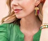 Claudia Multi-Striped Short Beaded Fringe Earrings Muted Wholesale