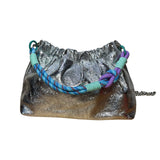 IRIDESCENT PLEATED LEATHER SHOULDER BAG