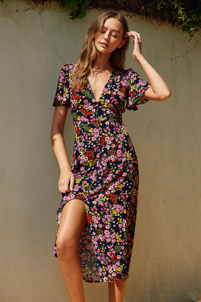 Full Bloom Button Down Midi Dress