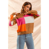 MULTI COLOR BLOCK CHECKERED SWEATER TOP