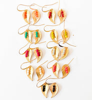 Small leaf earrings with colorful beads