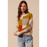 MULTI COLOR BLOCK CHECKERED SWEATER TOP