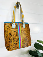 Harmony Colorful Striped Real Leather Tote Bag Purse