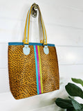 Harmony Colorful Striped Real Leather Tote Bag Purse