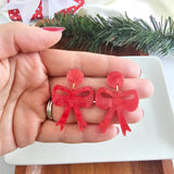 Bow Earrings - Red Shimmer // Christmas, Holiday, Jewelry