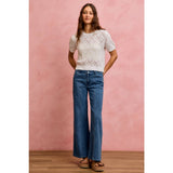 SEAM DETAIL MID RISE STRETCH DENIM JEANS PANTS