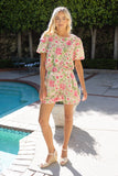 36735 Scallop Hem Detail Embroidered Floral Print Short