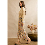 FLORAL PRINT TWILL WIDE LEG PANTS