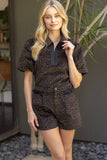 35934 Contrast Ruffle Detailed Animal Print Shorts
