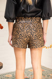 35999 Ruffled Self Tie Waist Animal Print Faux Leather Short