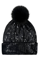 C.C All Over Clear Sequin Pom Beanie: Light Gray