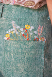 36844 Double Pocket Floral Embroidery Mineral Washed Shorts