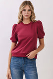 Crew Neck Short Puff Sleeves Knit Top