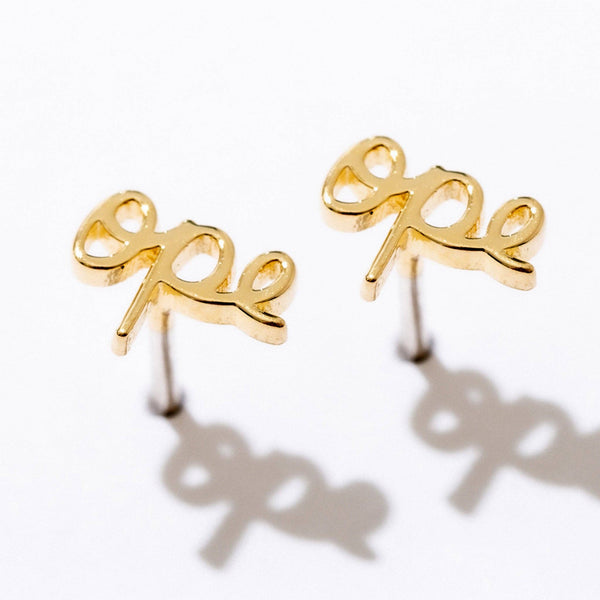 14K Gold Plated Ope Script Stud Earrings - Single or Pair