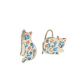 Floral Cats Earrings - Cat Lover Gift