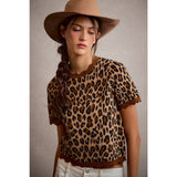 LEOPARD PRINT SHORT SLEEVES SCALLOP RIB KNIT