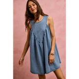 DENIM RUCHED SLEEVELESS DRESS