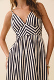 CD06334-Striped V Neck Smocked Back Midi Dress