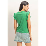 Ruffle Cap Sleeve Crew Neck Top