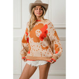 Orange FLOWER PATTERN SWEATER
