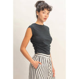 Ruched Waist Sleeveless Cotton Top