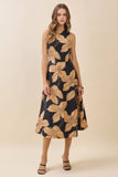 CD06079-Bold Floral Print High Crew Neck Midi Dress