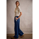 POCKET LACE TRIM WIDE LEG PULL ON DENIM PANT