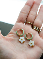 Flower Enamel Huggie Hoop Earrings: Black