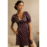 SATIN POLKA DOT LACE TRIM SHORT SLEEVES MINI DRESS