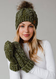 Olive Cable Knit Pom Hat