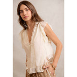 LACE TRIM RUFFLED BLOUSE TOP