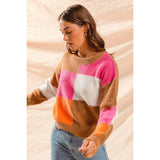 MULTI COLOR BLOCK CHECKERED SWEATER TOP