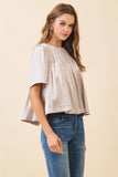 CT9659-Pleated Detail Round Neck Short Metallic Top