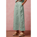FLORAL EYELET EMBROIDERED WIDE LEG PANTS